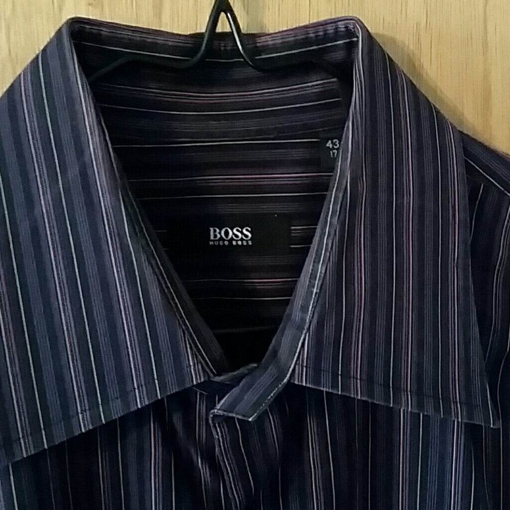 Hugo Boss purple striped button-down dress shirt